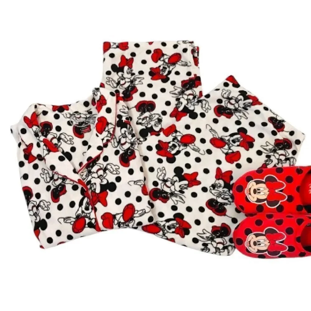 Disney Y2K Minnie Mouse Polka Dots Fleece Long Sleeve PJ Pant‎ Set Plus 2X - Picture 3 of 16